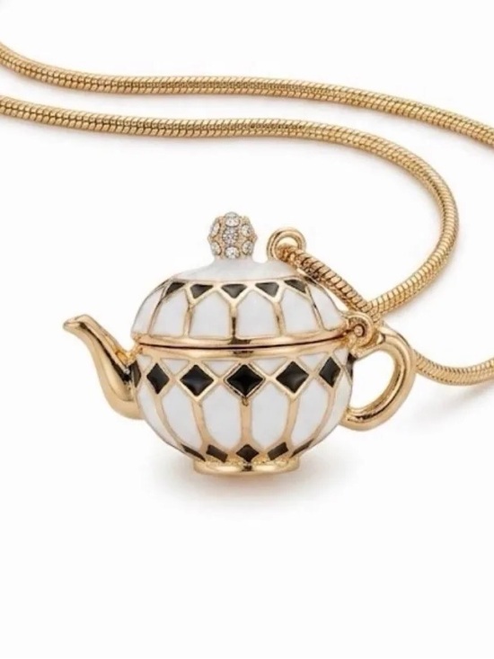 True To Form Jewelry - Teapot Locket Necklace | 36” Chain | Kate Spade Inspired | Alice in Wonderland